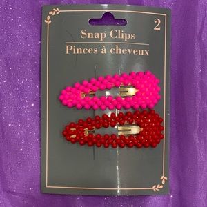 BRAND NEW Pink and Red Snap Hair Clips